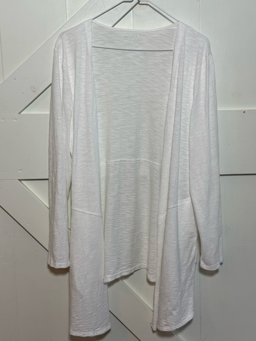 Chico’s Size 2 Large White Open Front Cardigan Cotton Modal Pockets